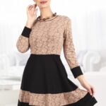 Rochie in clos neagra cu bust si insertii bej R441i0487