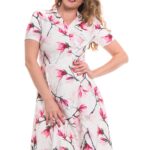 Rochie in clos  pe fond alb imprimata floral si guler tip camasa 28R2066i2066
