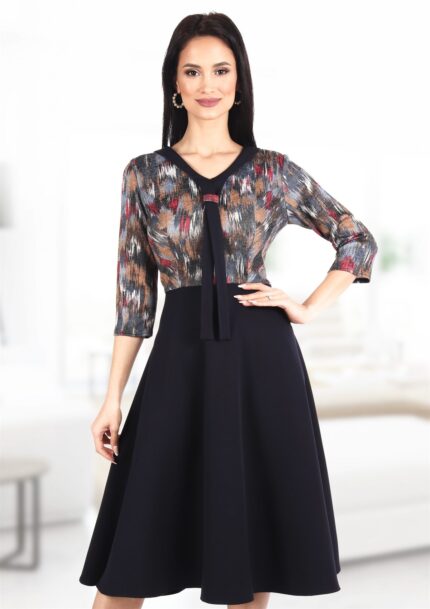 Rochie accesorizata cu cravata bleumarin 75R1213i05