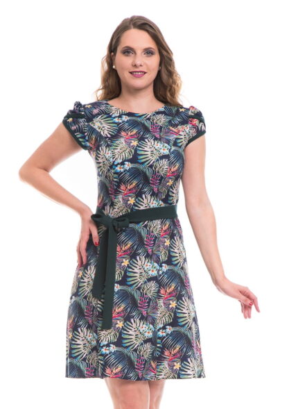 Rochie in clini accesorizata cu cordon verde uni  in talie 02R2089i2089