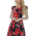 Rochie in clini cu captuseala si imprimeu floral rosu#422908