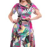 Rochie office cu bust  si fusta clos imprimate multicolor 03R2108i2108