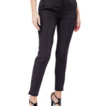 Pantaloni Negri Casual cu Talie Înaltă și Buzunare Laterale din Stofă#53111