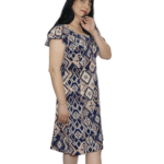 Rochie eleganta cu imprimeu geometric si captuseala - bleumarin&bej