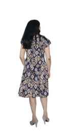 Rochie eleganta cu imprimeu geometric si captuseala - bleumarin&bej - imagine 3