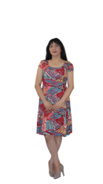 Rochie de vara din vascoza cu imprimeu abstract multicolor - imagine 2