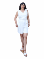 Salopeta scurta din in alb cu cordon#54371 - imagine 3